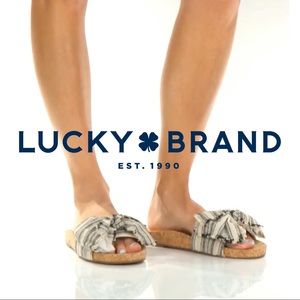 Lucky Brand Striped Linen Bow Cork Sole Sandals